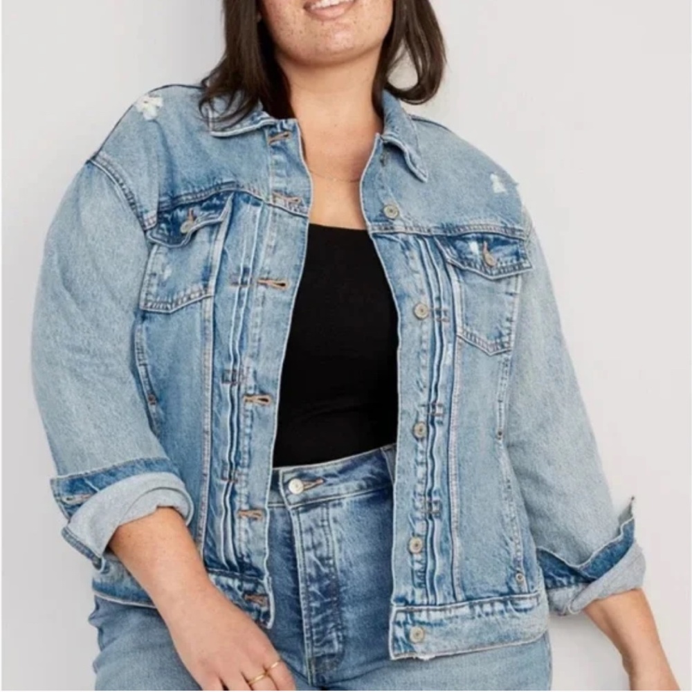 Old Navy Womens Plus Light Wash Distressed Denim Jacket Size 3X